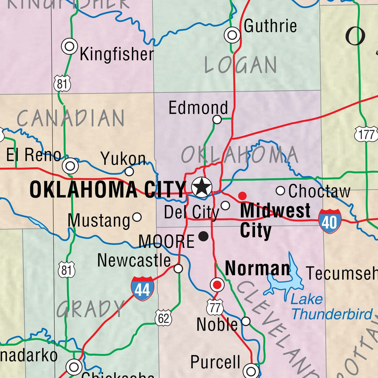 Oklahoma Intermediate Thematic State Wall Map - KA-S-OK-INTER-PAPER - Ultimate Globes