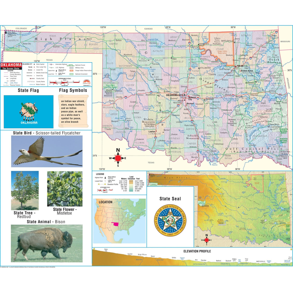 Oklahoma Primary Thematic State Wall Map - Ultimate Globes - POD - KA - S - OK - PRMRY - PAPER - Ultimate Globes