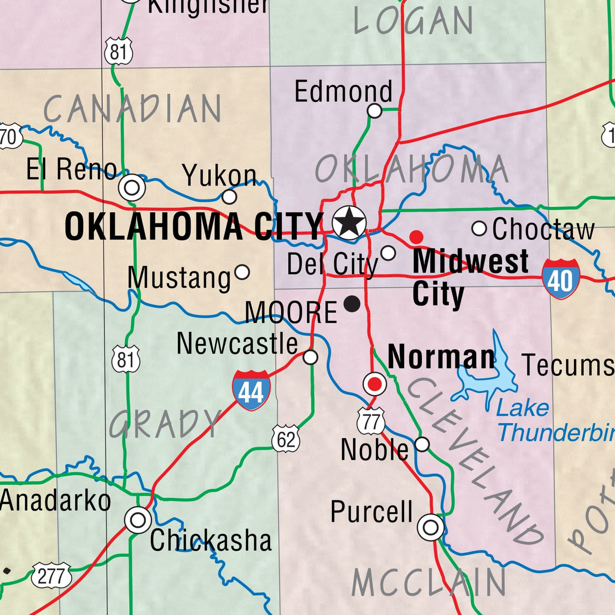 Oklahoma Primary Thematic State Wall Map - KA-S-OK-PRMRY-PAPER - Ultimate Globes