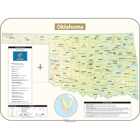 Oklahoma Shaded Relief State Wall Map - KA-S-OK-SHR-38X28-PAPER - Ultimate Globes