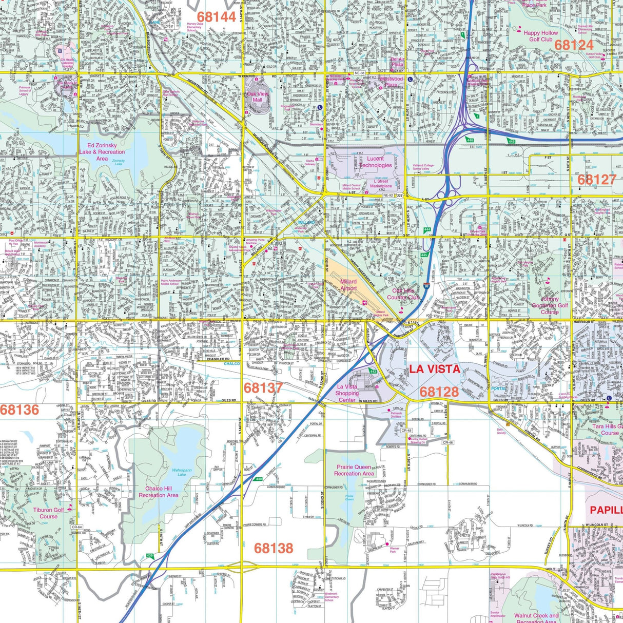 Omaha, NE & Council Bluffs, IA Wall Map - KA-C-NE-OMAHA-PAPER - Ultimate Globes