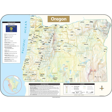 Oregon Shaded Relief State Wall Map - Ultimate Globes - POD - KA - S - OR - SHR - 63X47 - PAPER - Ultimate Globes