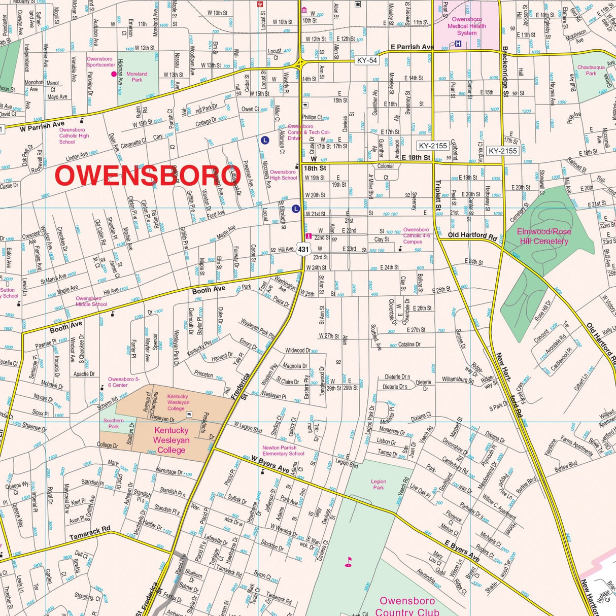 Owensboro, KY Wall Map - KA-C-KY-OWENSBORO-PAPER - Ultimate Globes