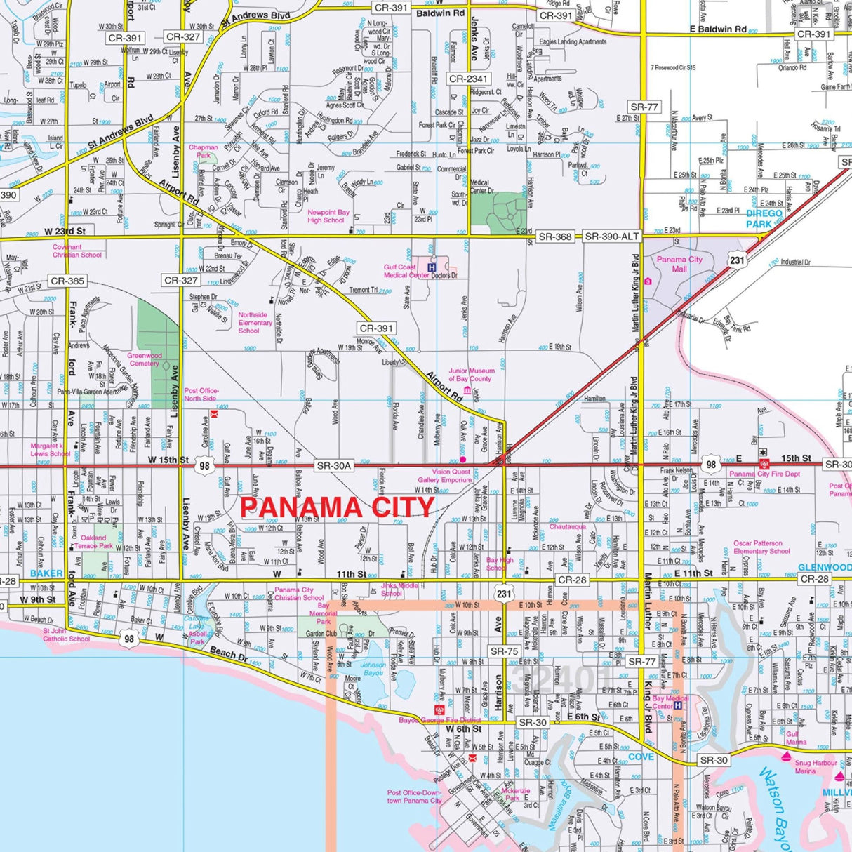 Panama City & Bay County, FL Wall Map - KA-C-FL-PANAMACITY-PAPER - Ultimate Globes