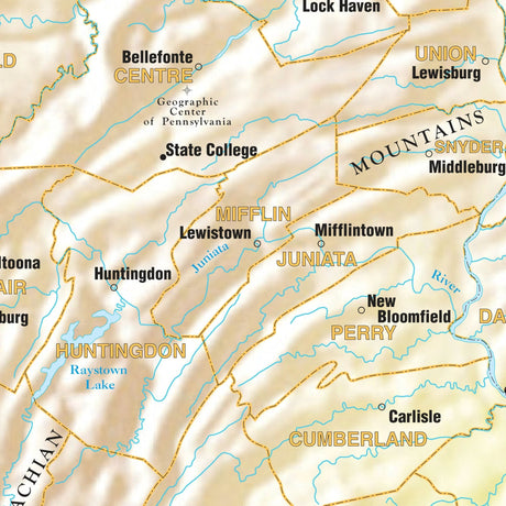 Pennsylvania Shaded Relief State Wall Map - Ultimate Globes - POD - KA - S - PA - SHR - 38X28 - PAPER - Ultimate Globes