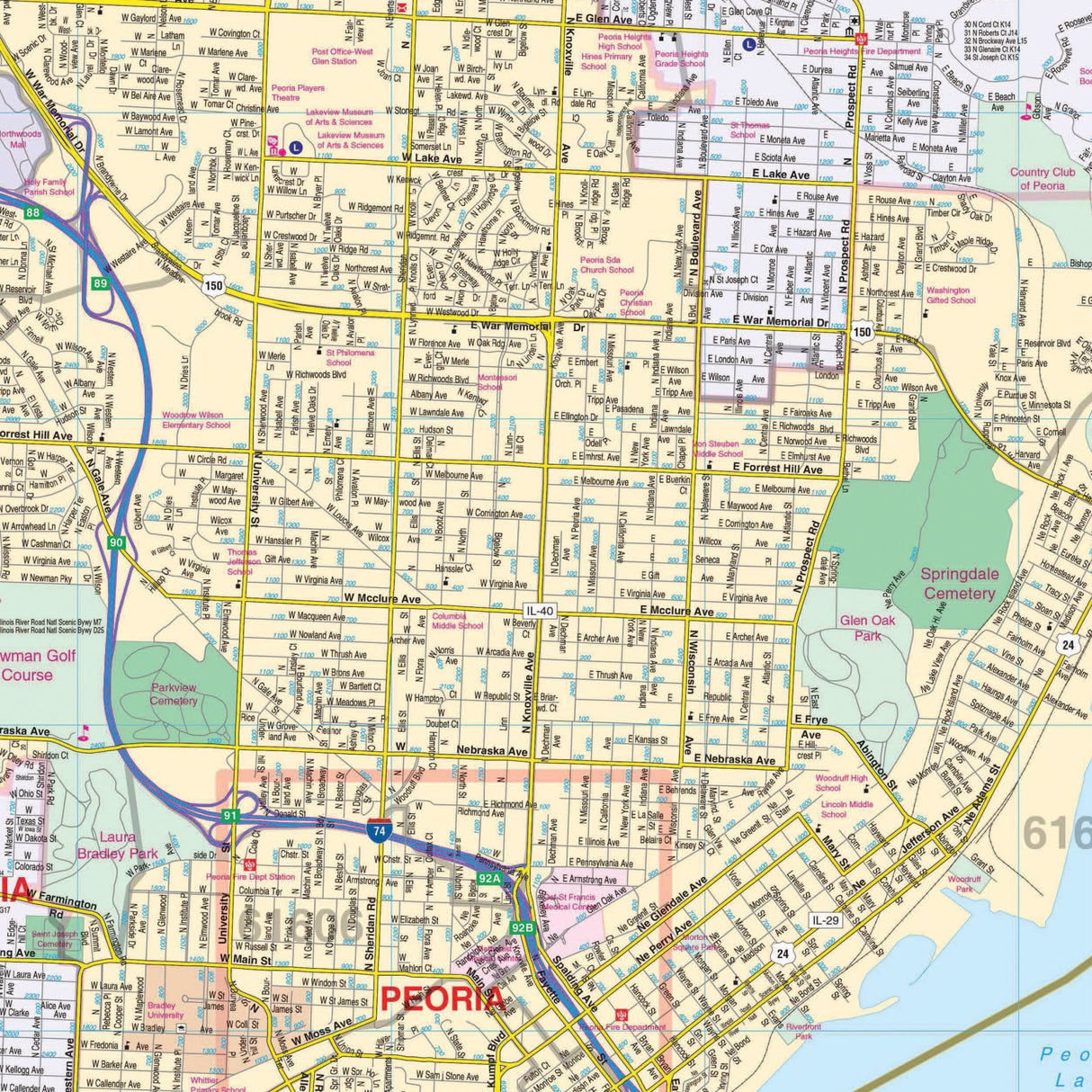 Peoria, IL Wall Map - KA-C-IL-PEORIA-PAPER - Ultimate Globes