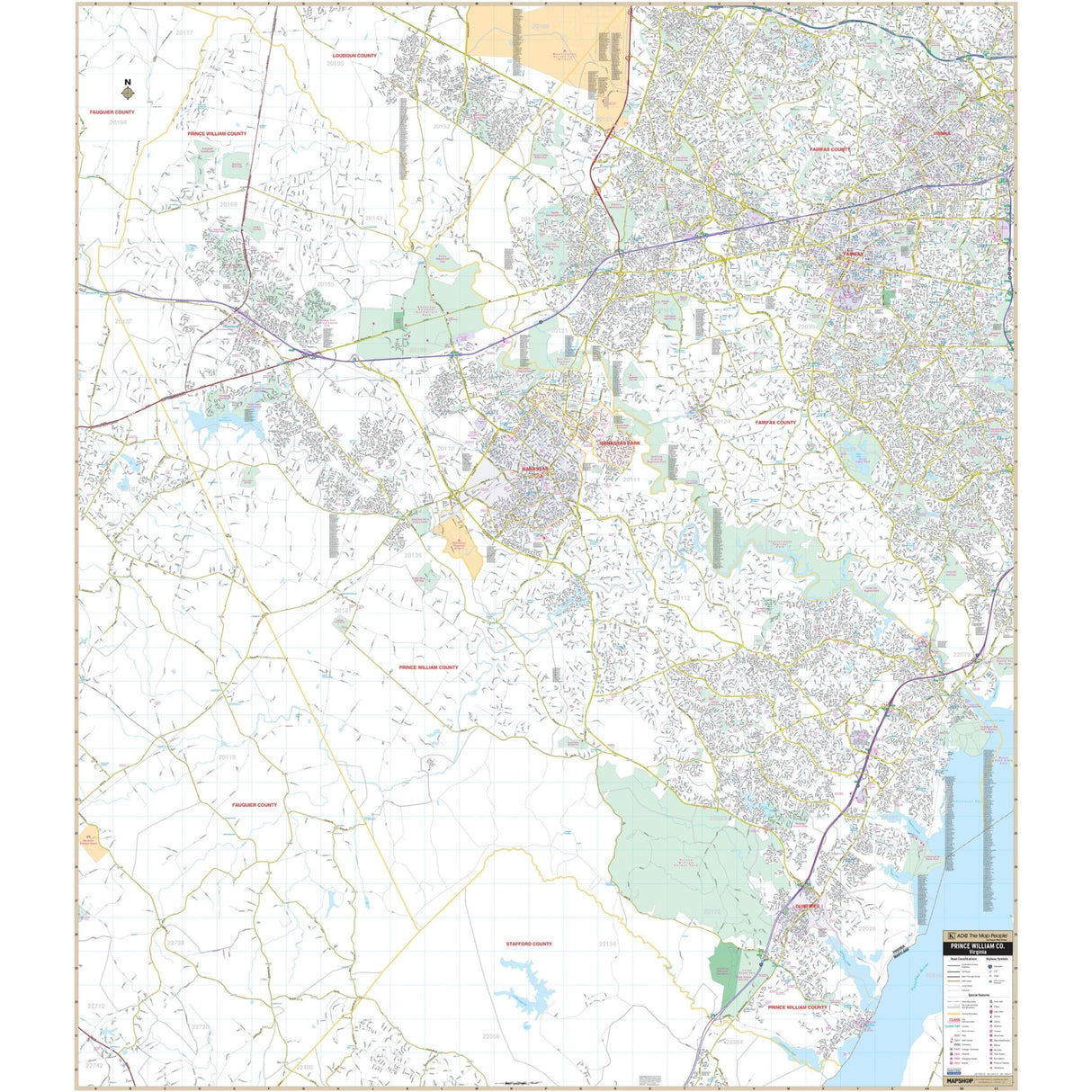 Prince William County, VA Wall Map - KA-C-VA-PRINCEWILLIAM-PAPER - Ultimate Globes