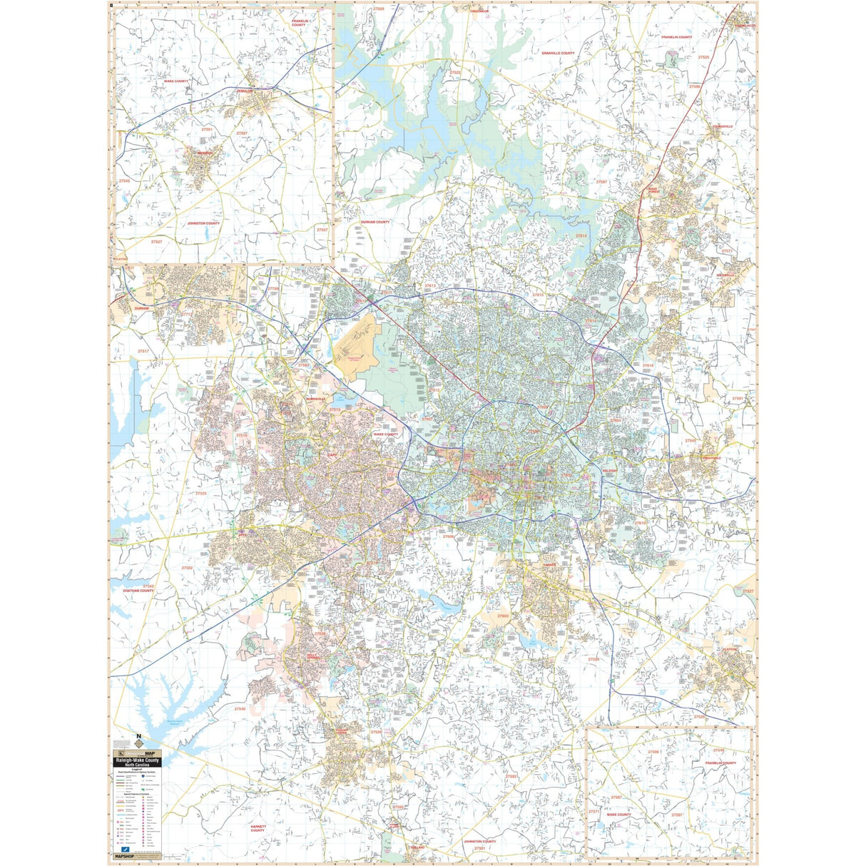 Raleigh & Wake County, NC Wall Map - KA-C-NC-RALEIGH-PAPER - Ultimate Globes