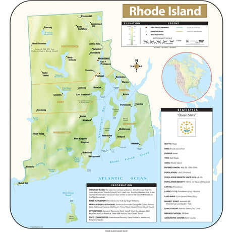 Rhode Island Shaded Relief State Wall Map - KA-S-RI-SHR-35X38-PAPER - Ultimate Globes