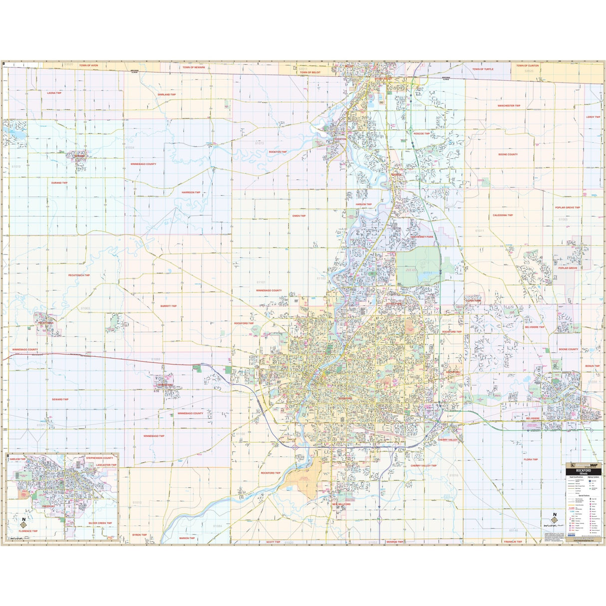 Rockford, IL Wall Map - Ultimate Globes - POD - KA - C - IL - ROCKFORD - PAPER - Ultimate Globes