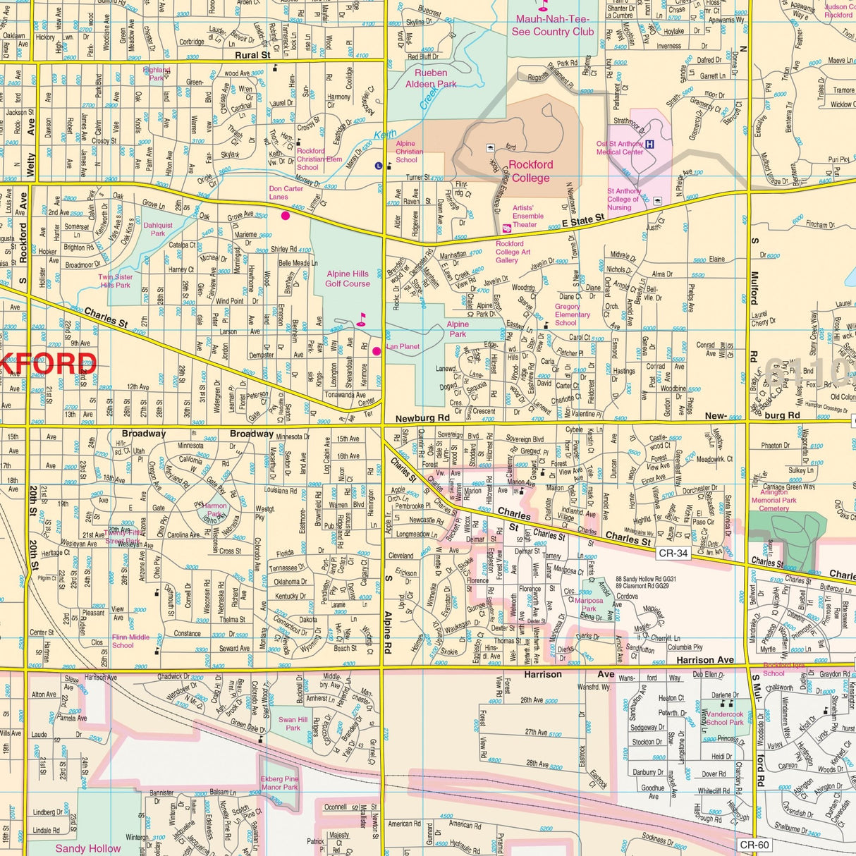 Rockford, IL Wall Map - KA-C-IL-ROCKFORD-PAPER - Ultimate Globes