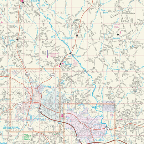 Rutherford County, NC Wall Map - Ultimate Globes - POD - KA - C - NC - RUTHERFORD - PAPER - Ultimate Globes