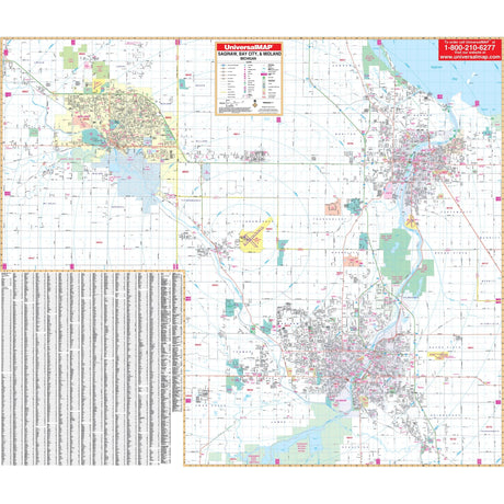 Saginaw, Bay City & Midland, MI Wall Map - KA-C-MI-SAGINAW-PAPER - Ultimate Globes
