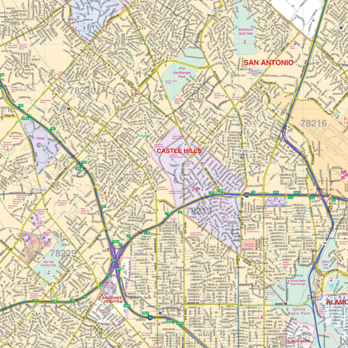 San Antonio, TX Metro Wall Map - KA-C-TX-SANANTONIOMETRO-LAMINATED - Ultimate Globes