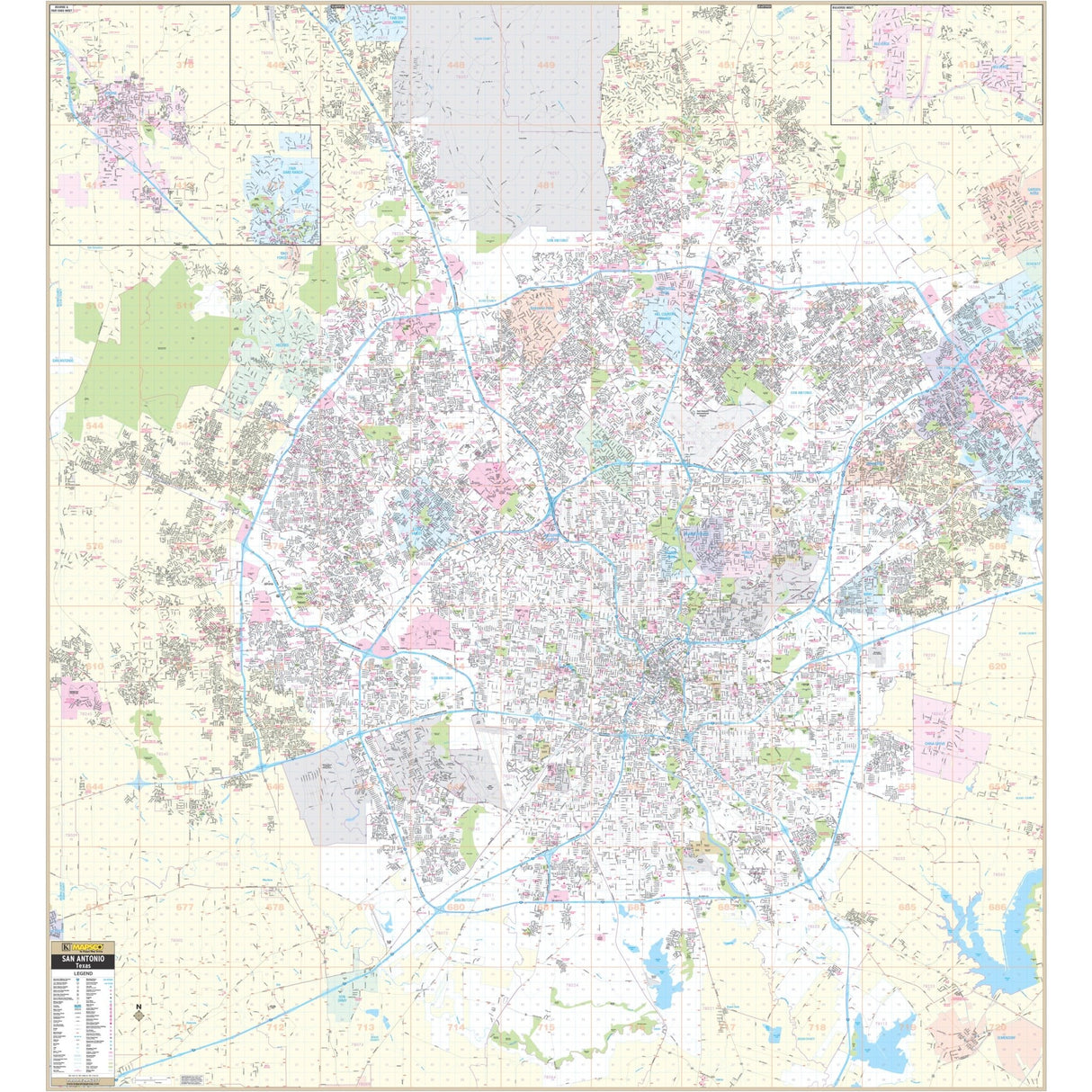 San Antonio, TX Wall Map - Ultimate Globes - POD - KA - C - TX - SANANTONIO - LAMINATED - Ultimate Globes