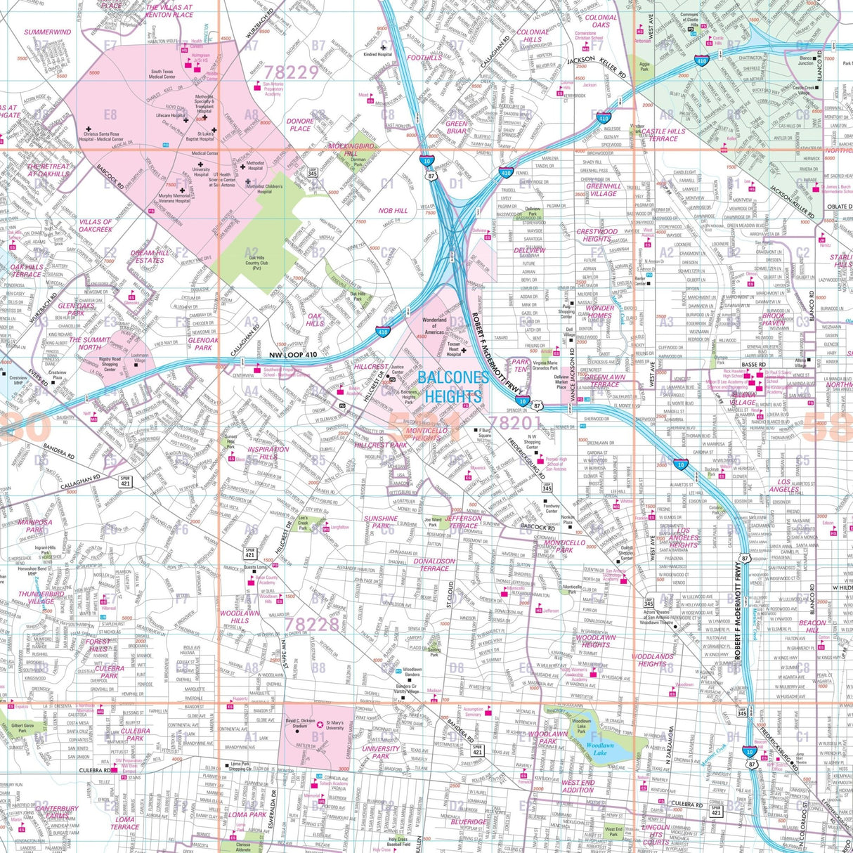 San Antonio, TX Wall Map - KA-C-TX-SANANTONIO-LAMINATED - Ultimate Globes