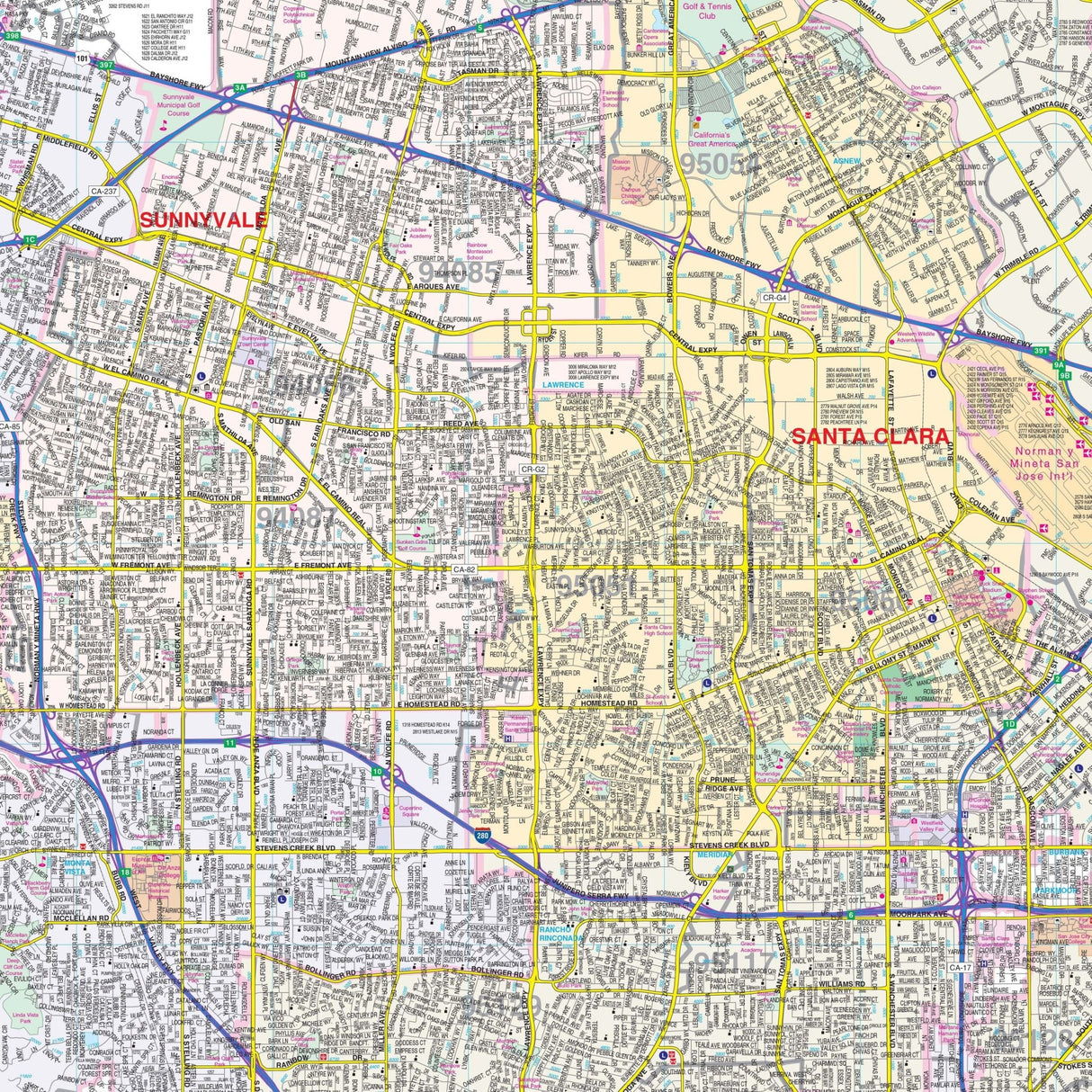 San Jose & Silicon Valley, CA Wall Map - Ultimate Globes - POD - KA - C - CA - SANJOSE - PAPER - Ultimate Globes