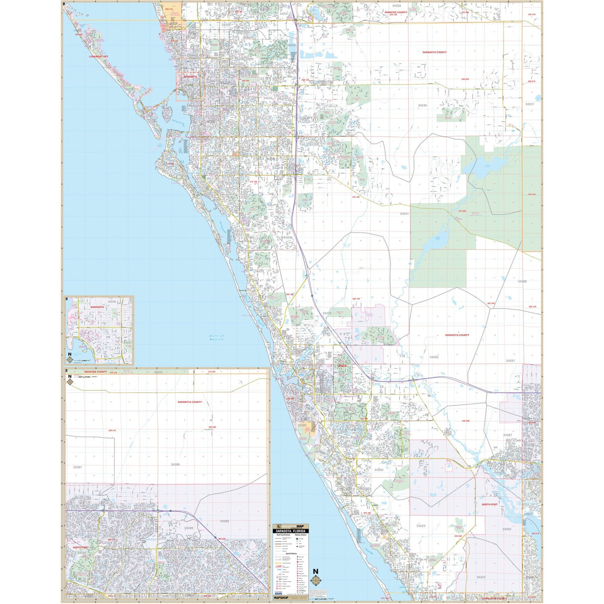 Sarasota County, FL Wall Map - KA-C-FL-SARASOTA-PAPER - Ultimate Globes