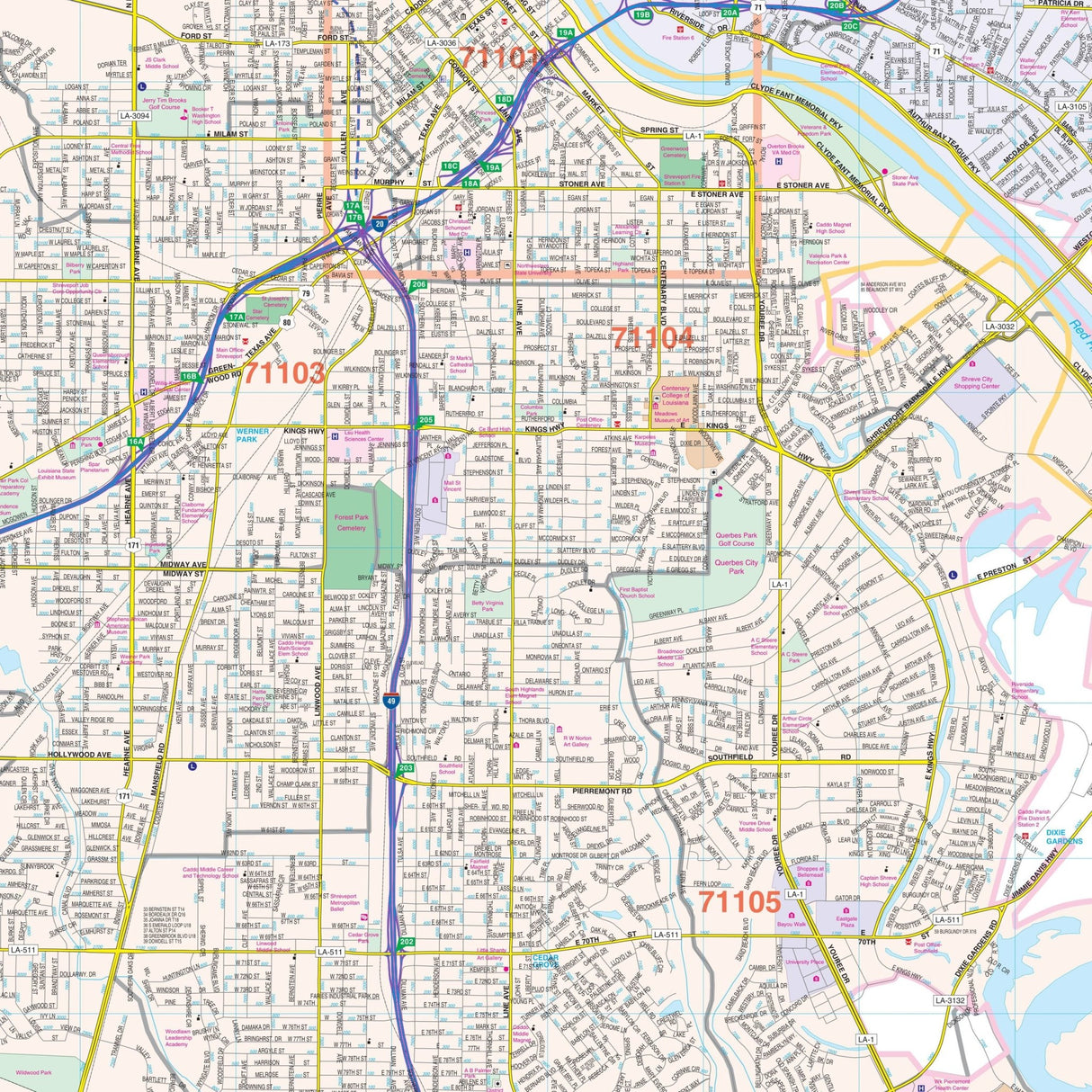 Shreveport & Bossier City, LA Wall Map - KA-C-LA-SHREVEPORT-PAPER - Ultimate Globes