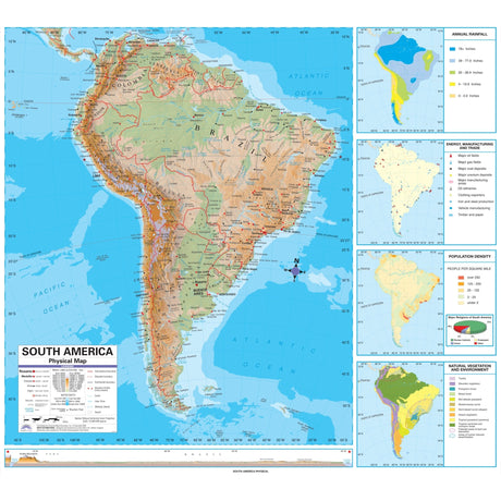 South America Advanced Physical Wall Map - Ultimate Globes - POD - KA - SAM - ADV - PHY - 46X42 - PAPER - Ultimate Globes