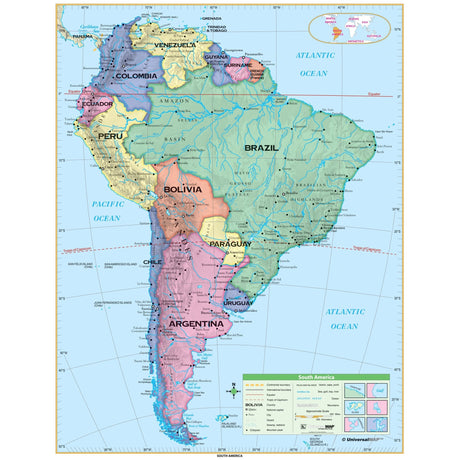 South America Essential Wall Map - KA-SAM-ESSTL-42X53-PAPER - Ultimate Globes