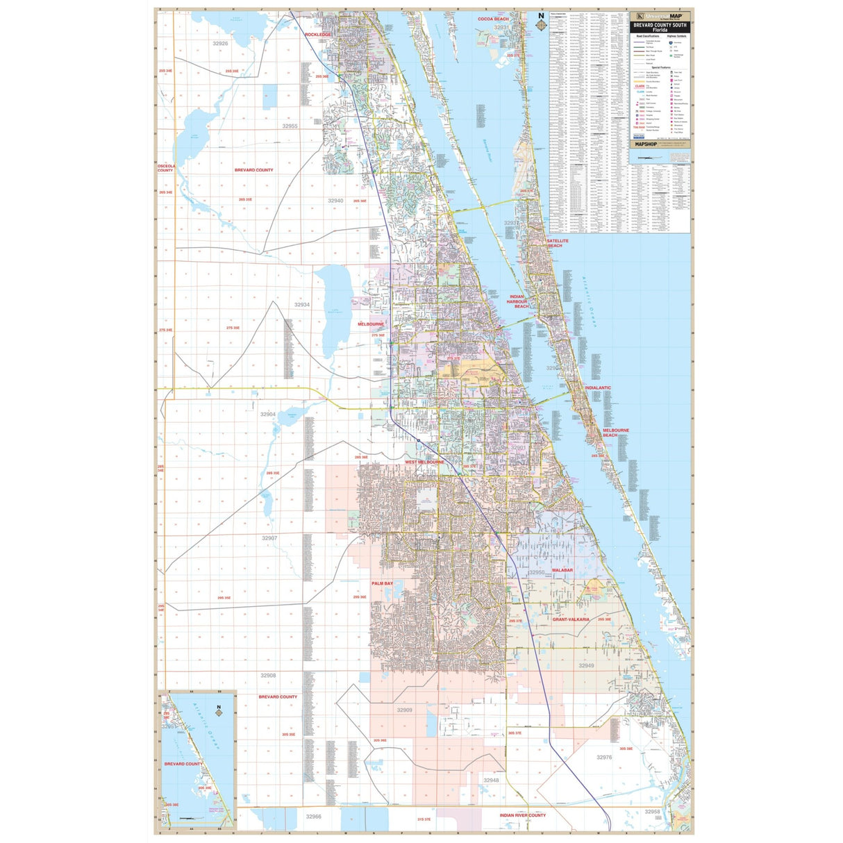 South Brevard County, FL Wall Map - KA-C-FL-BREVARDSOUTH-PAPER - Ultimate Globes