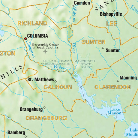 South Carolina Shaded Relief State Wall Map - Ultimate Globes - POD - KA - S - SC - SHR - 38X30 - PAPER - Ultimate Globes