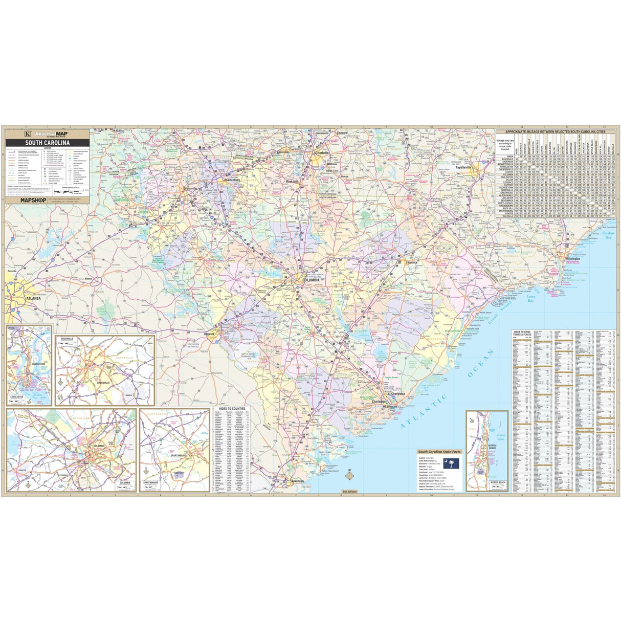 South Carolina State Wall Map - Ultimate Globes - POD - KA - S - SC - WALL - PAPER - Ultimate Globes