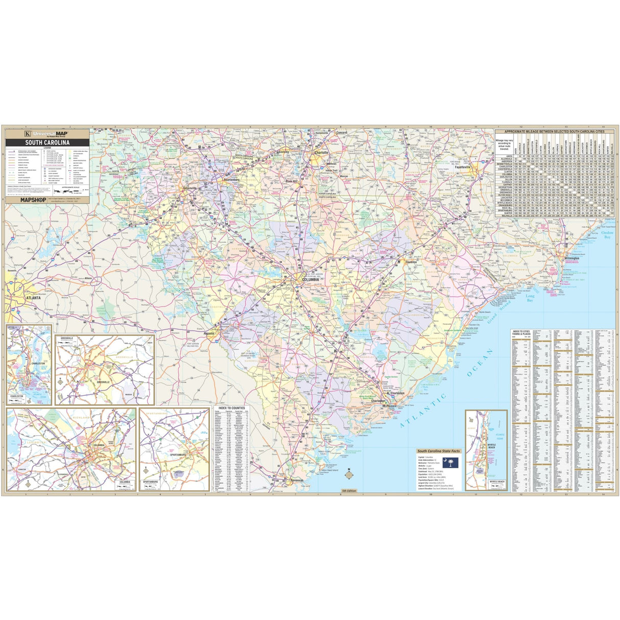 South Carolina State Wall Map - KA-S-SC-WALL-PAPER - Ultimate Globes