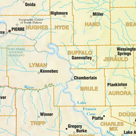 South Dakota Shaded Relief State Wall Map - Ultimate Globes - POD - KA - S - SD - SHR - 38X28 - PAPER - Ultimate Globes