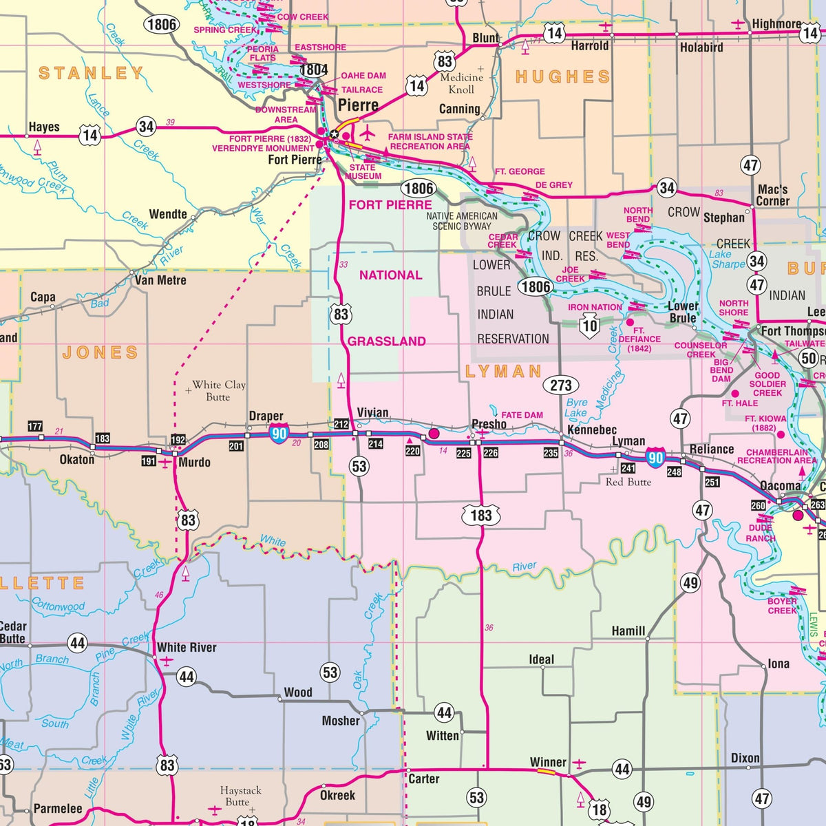 Colome Sd Map South Dakota State Wall Maps | Office & Classroom | Ultimate Globes