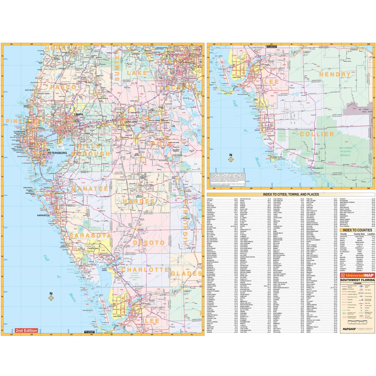 Southwest Florida Regional Wall Map - KA-R-FL-SOUTHWEST-PAPER - Ultimate Globes