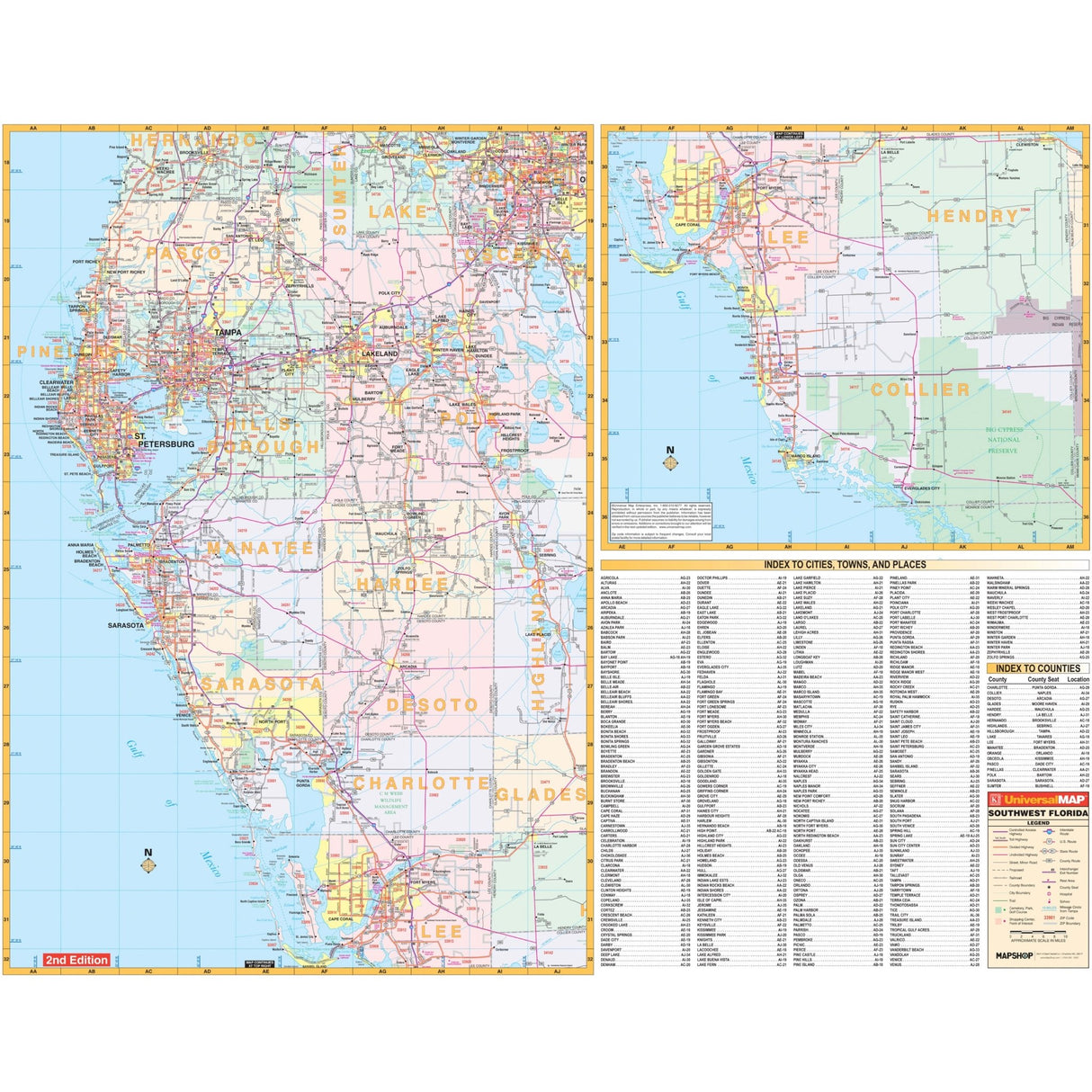 Southwest Florida Regional Wall Map - Ultimate Globes - POD - KA - R - FL - SOUTHWEST - PAPER - Ultimate Globes