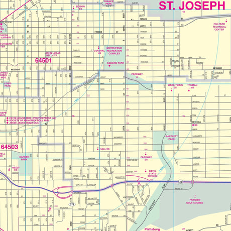 St Joseph, MO Wall Map - Ultimate Globes - POD - KA - C - MO - STJOSEPH - PAPER - Ultimate Globes