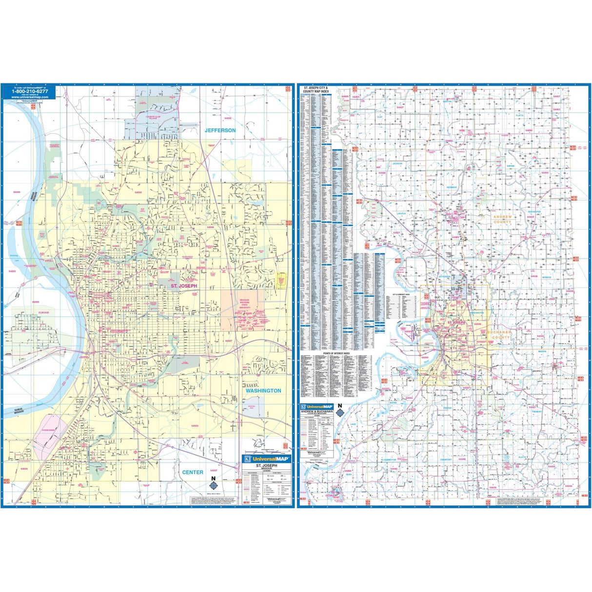 St Joseph, MO Wall Map - KA-C-MO-STJOSEPH-PAPER - Ultimate Globes