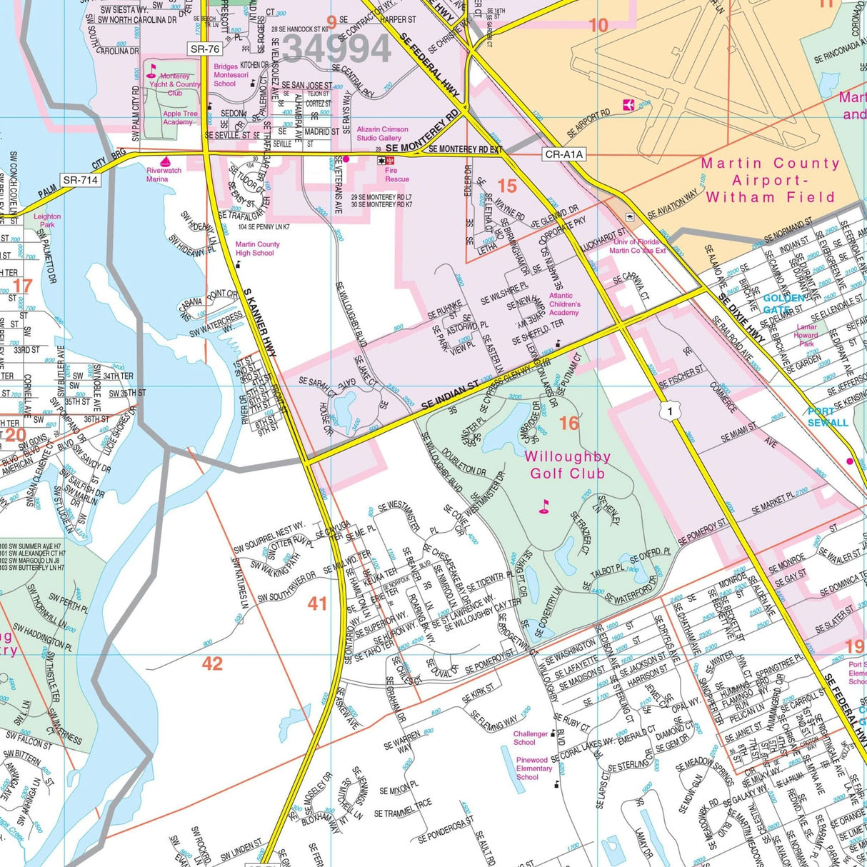 Stuart & Foam Core with Rails County, FL Wall Map - KA-C-FL-STUART-PAPER - Ultimate Globes