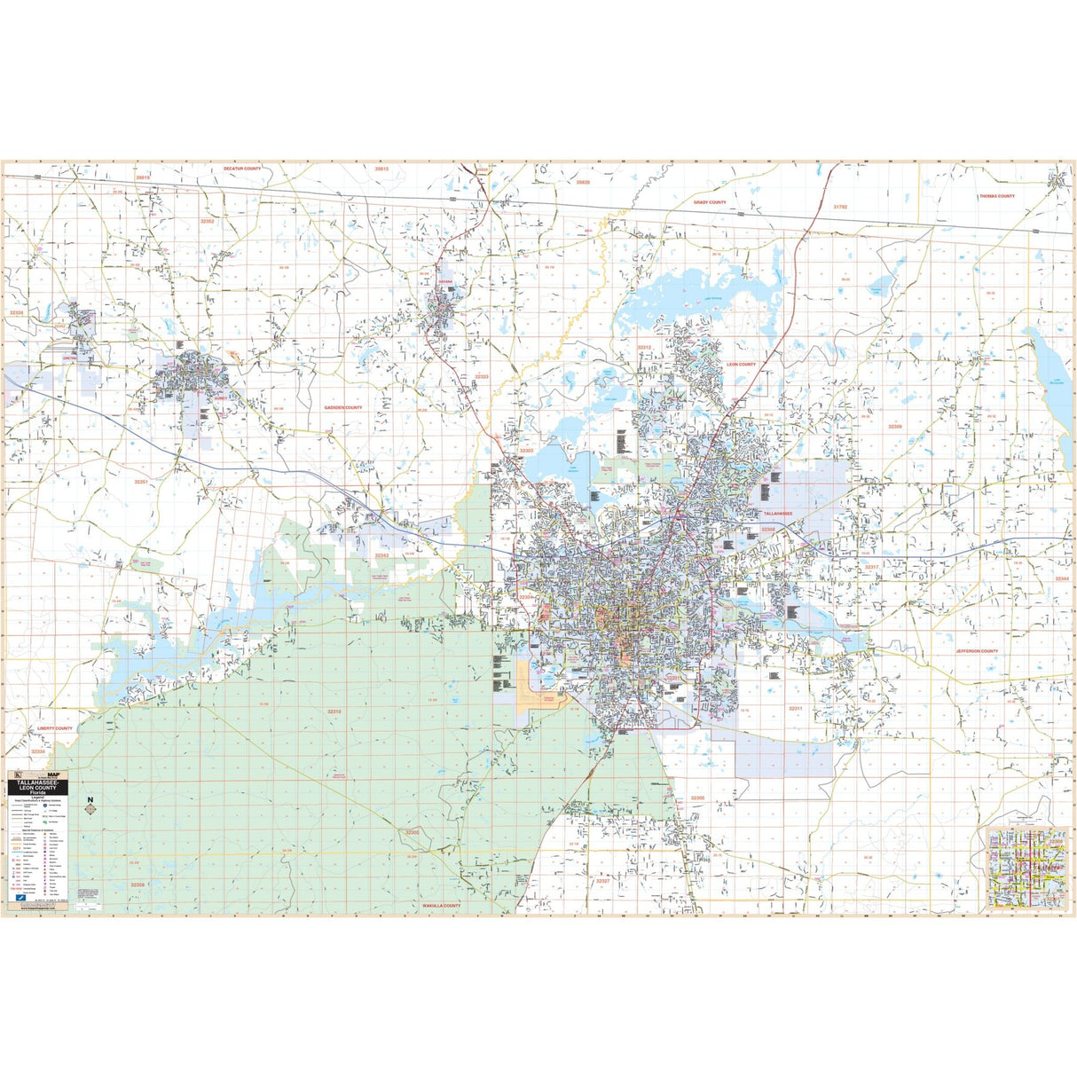 Tallahassee & Leon County, FL Wall Map - KA-C-FL-TALLAHASSEE-PAPER - Ultimate Globes