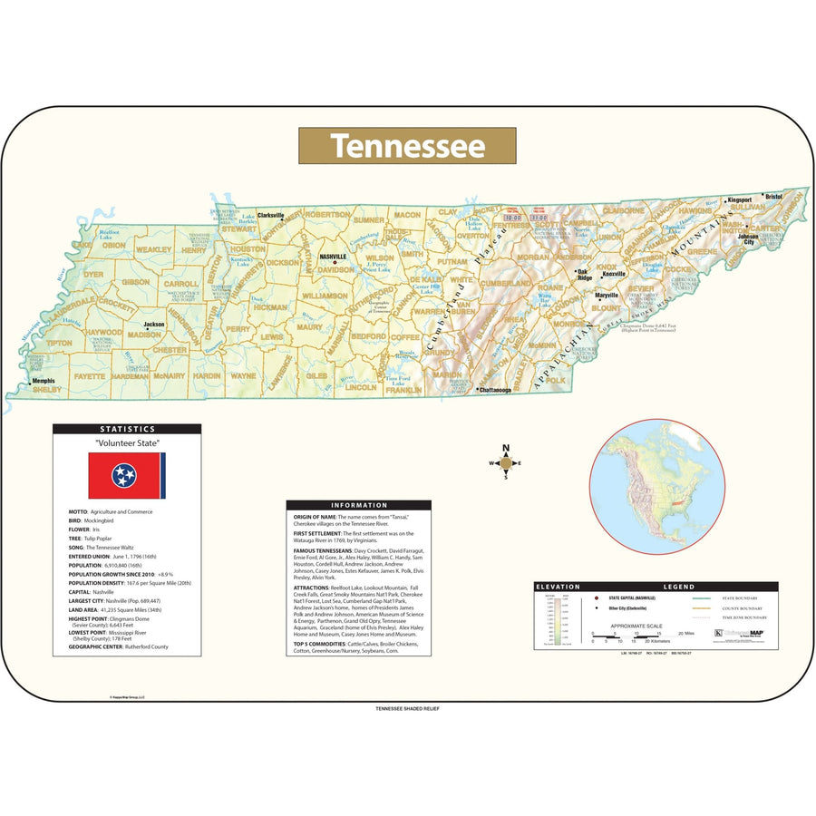 Tennessee Shaded Relief Map » Shop Classroom Maps – Ultimate Globes