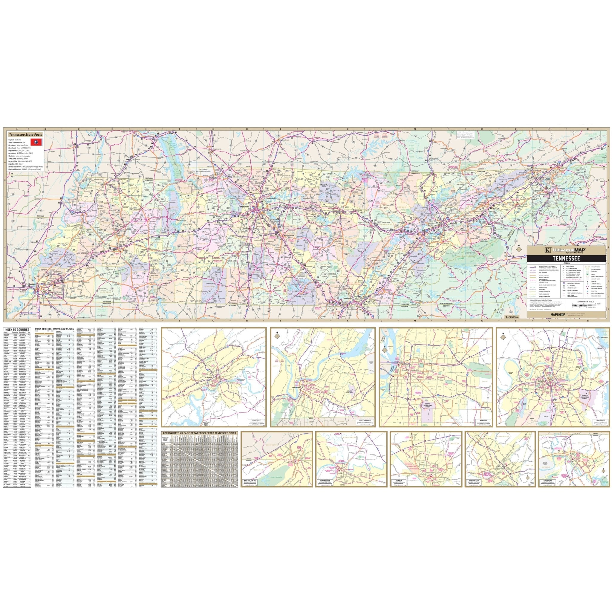 Tenn Map With Cities Tri Cities TN Wall Map » Shop City & County Maps