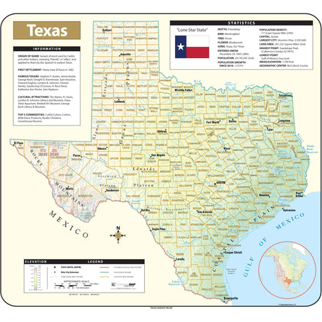 Texas Shaded Relief State Wall Map - KA-S-TX-SHR-38X34-PAPER - Ultimate Globes