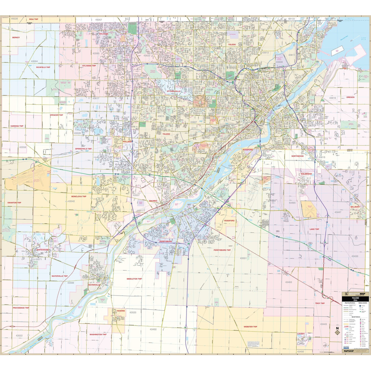Toledo, OH Wall Map - KA-C-OH-TOLEDO-PAPER - Ultimate Globes