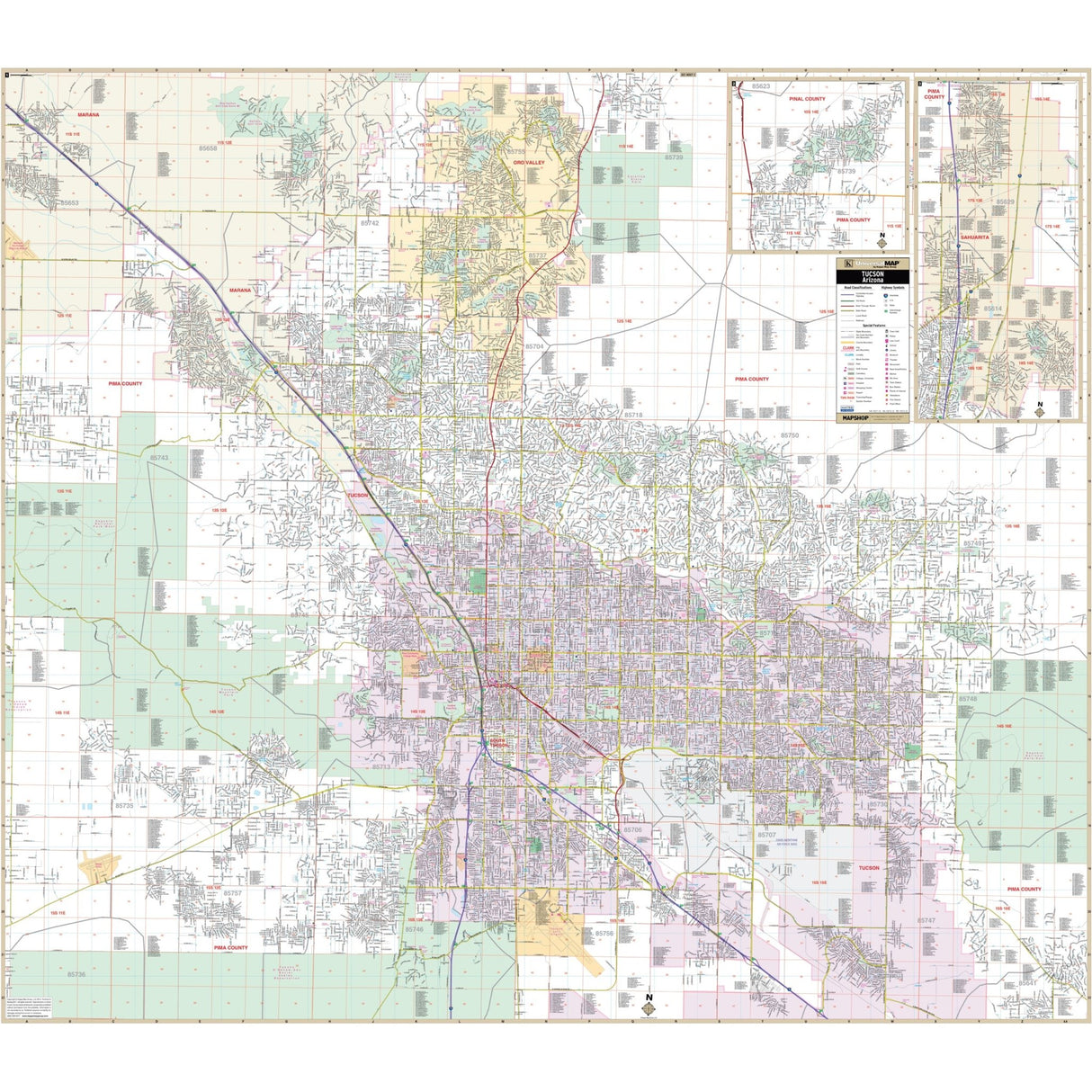 Tucson, AZ Wall Map - KA-C-AZ-TUCSON-PAPER - Ultimate Globes