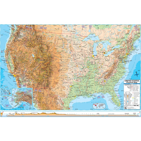 United States Advanced Physical Wall Map - Ultimate Globes - POD - KA - US - ADV - PHY - 54X36 - PAPER - Ultimate Globes