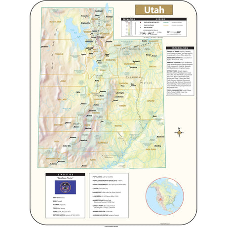 Utah Shaded Relief State Wall Map - Ultimate Globes - POD - KA - S - UT - SHR - 28X38 - PAPER - Ultimate Globes