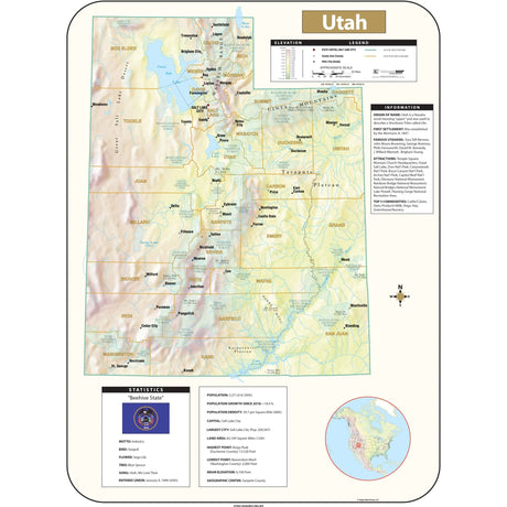 Utah Shaded Relief State Wall Map - KA-S-UT-SHR-28X38-PAPER - Ultimate Globes
