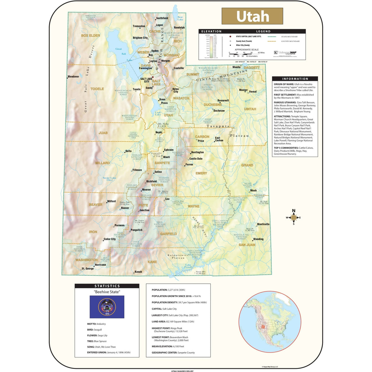 Utah State Wall Maps | Office & Classroom | Ultimate Globes