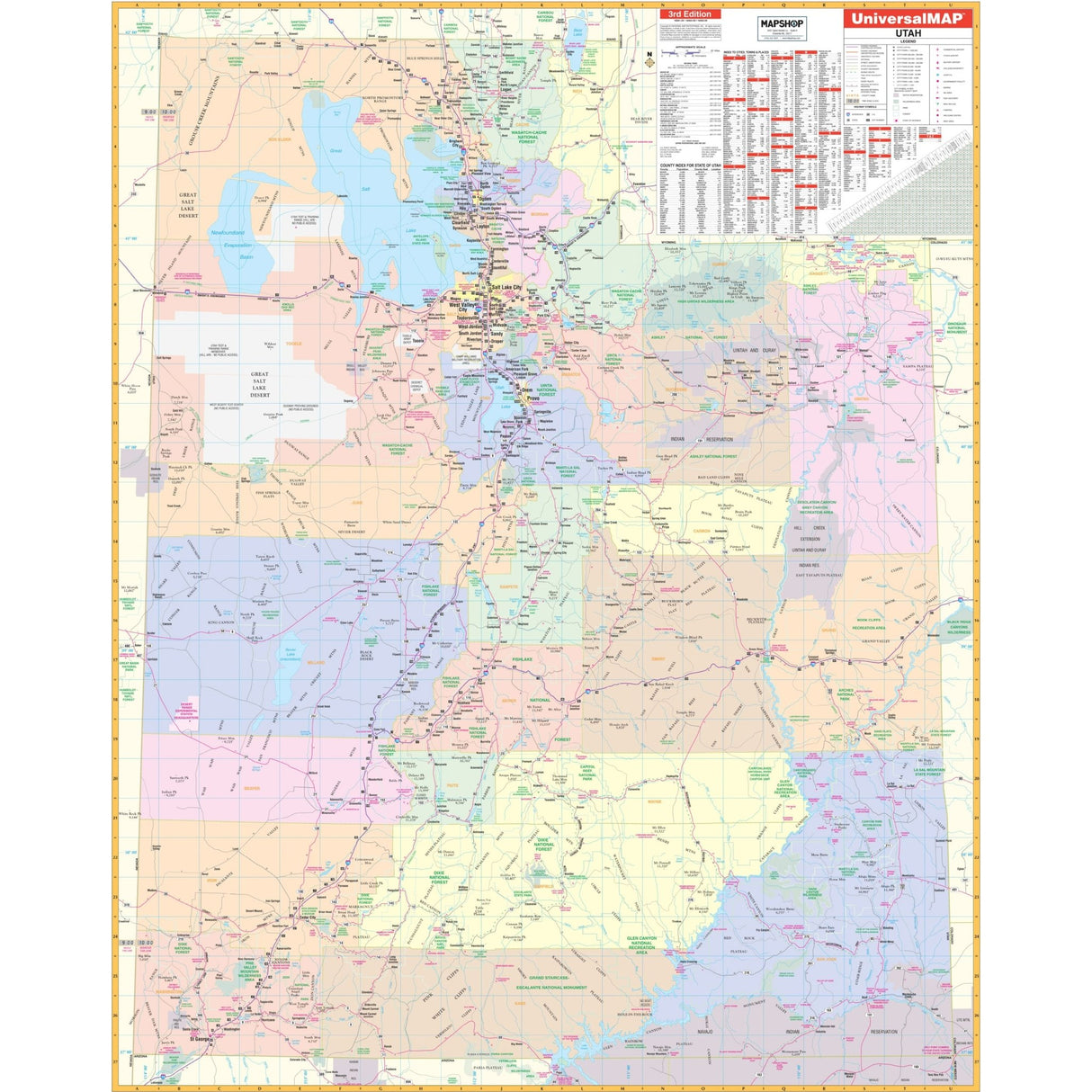 Utah State Wall Map - Ultimate Globes - POD - KA - S - UT - WALL - PAPER - Ultimate Globes