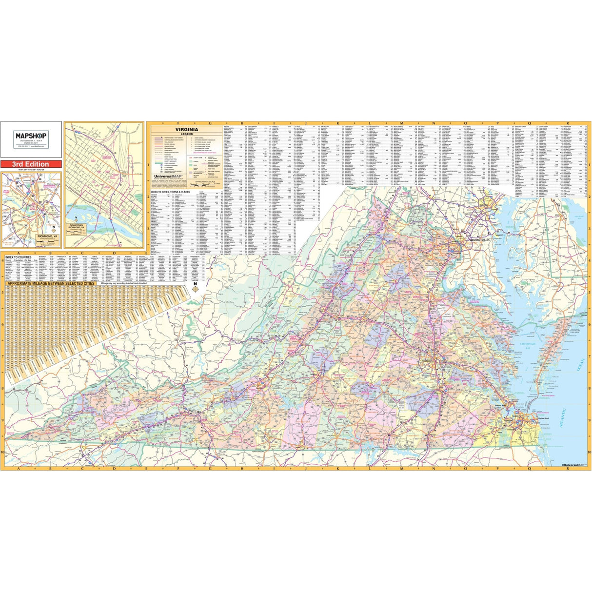 Virginia State Wall Map - KA-S-VA-WALL-PAPER - Ultimate Globes