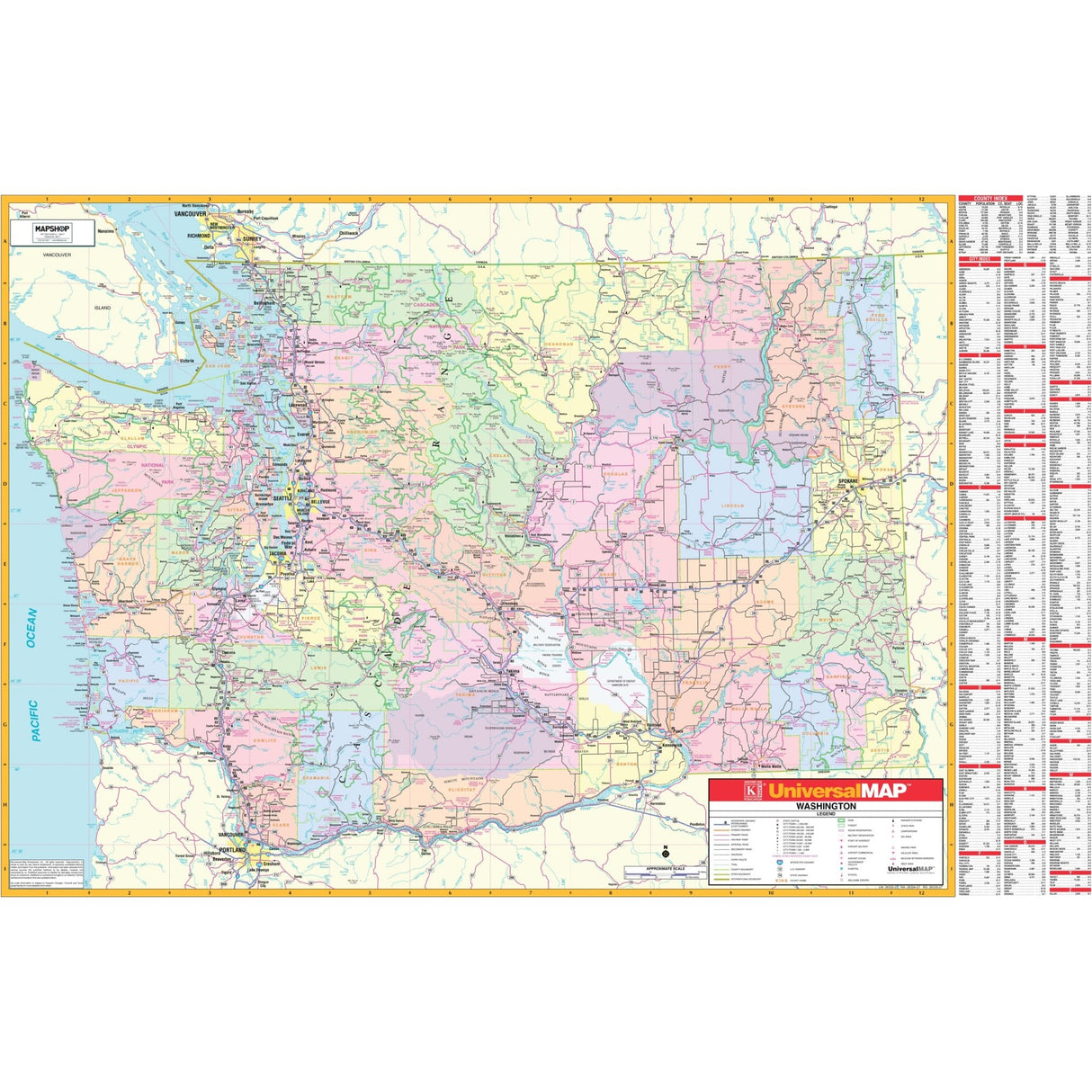 Washington State Wall Map - KA-S-WA-WALL-PAPER - Ultimate Globes