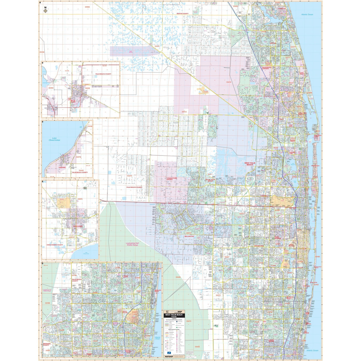 West Palm Beach & Palm Beach County, FL Wall Map - KA-C-FL-WESTPALMBEACH-PAPER - Ultimate Globes